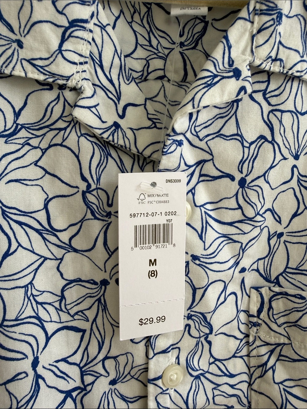 NWT Gap Blue and White Floral Short Sleeve Button-Down Shirt - Picture 3 of 5